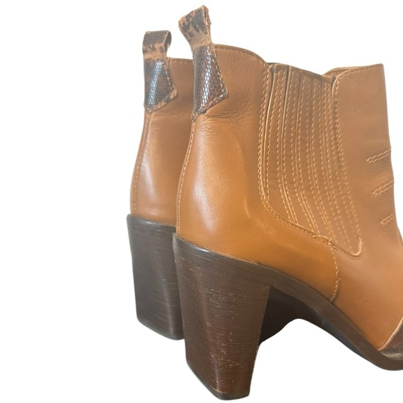 Snakeskin & Brown Western Cowgirl Ankle Booties | Pull On | Block Heel | Sz 7 US - Picture 5 of 7